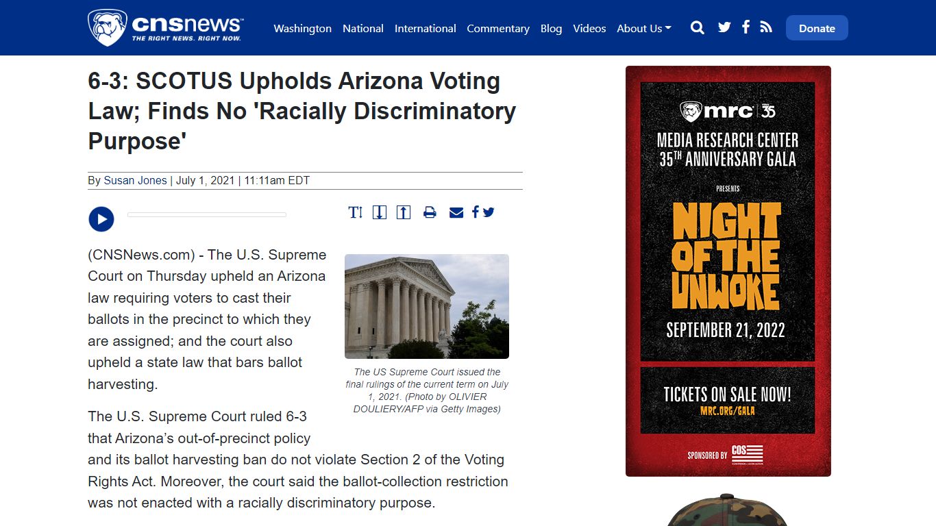 6-3: SCOTUS Upholds Arizona Voting Law; Finds No 'Racially ...