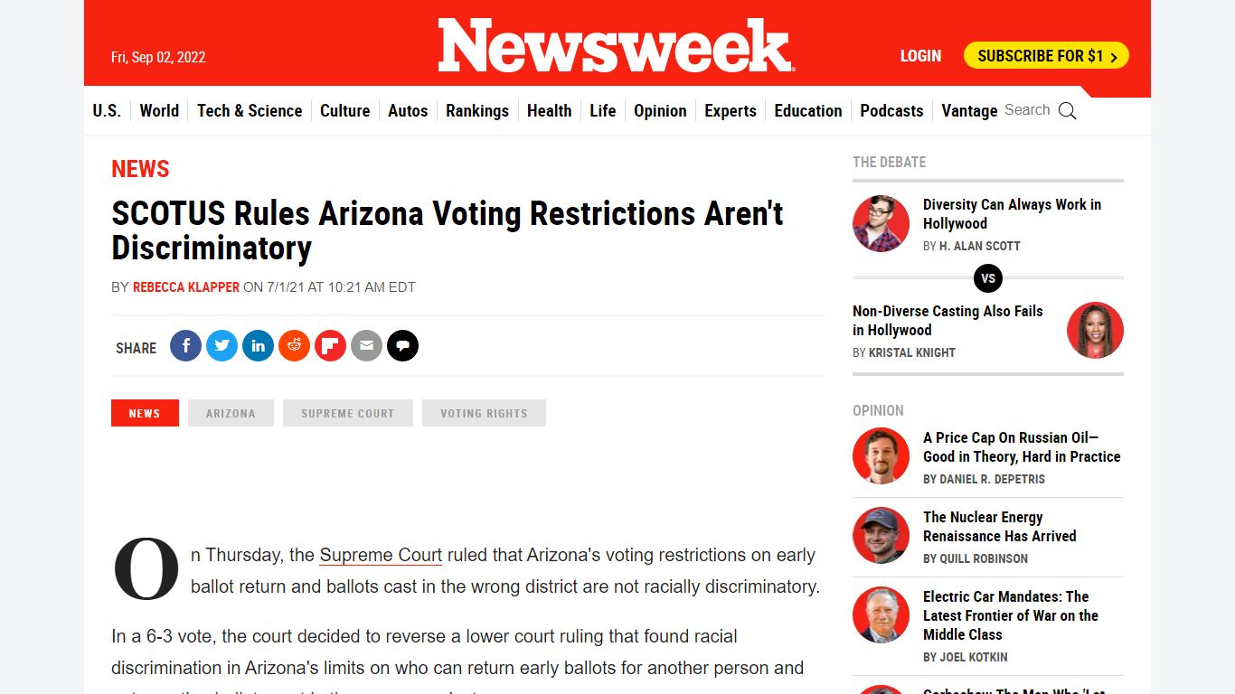 SCOTUS Rules Arizona Voting Restrictions Aren't Discriminatory - Newsweek