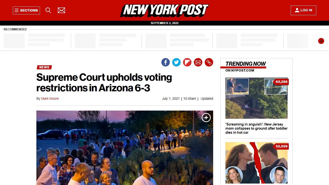 Supreme Court upholds voting restrictions in Arizona 6-3 - New York Post