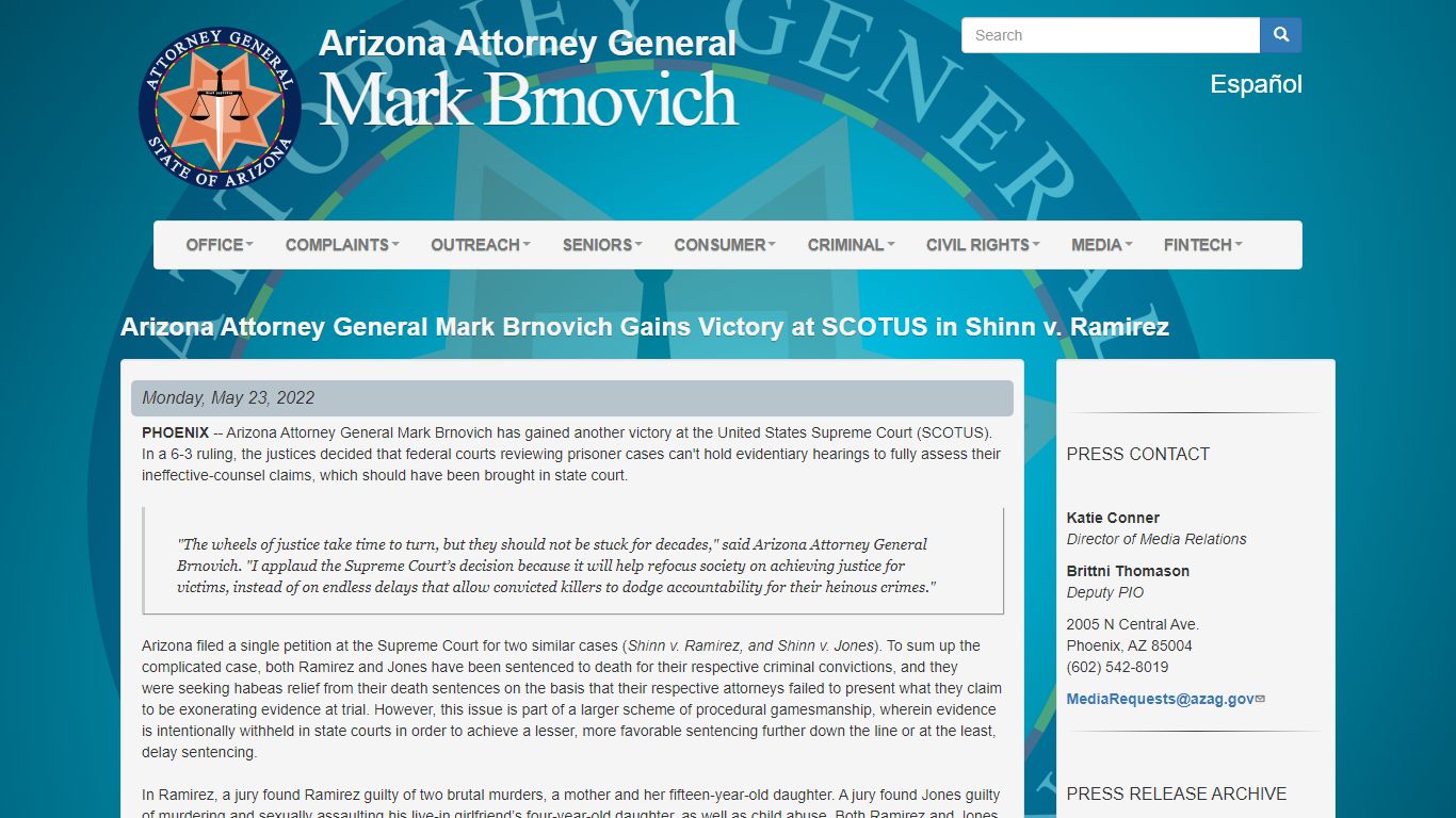 Arizona Attorney General Mark Brnovich Gains Victory at SCOTUS in Shinn ...